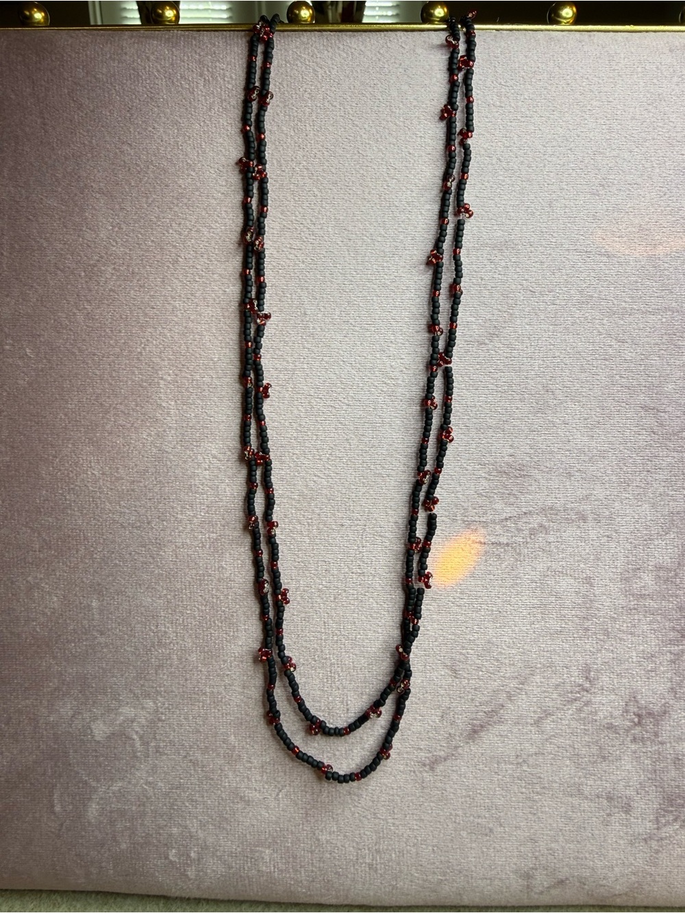 Tiny Flowers Beaded Necklace Black & Red- NWT Handmade